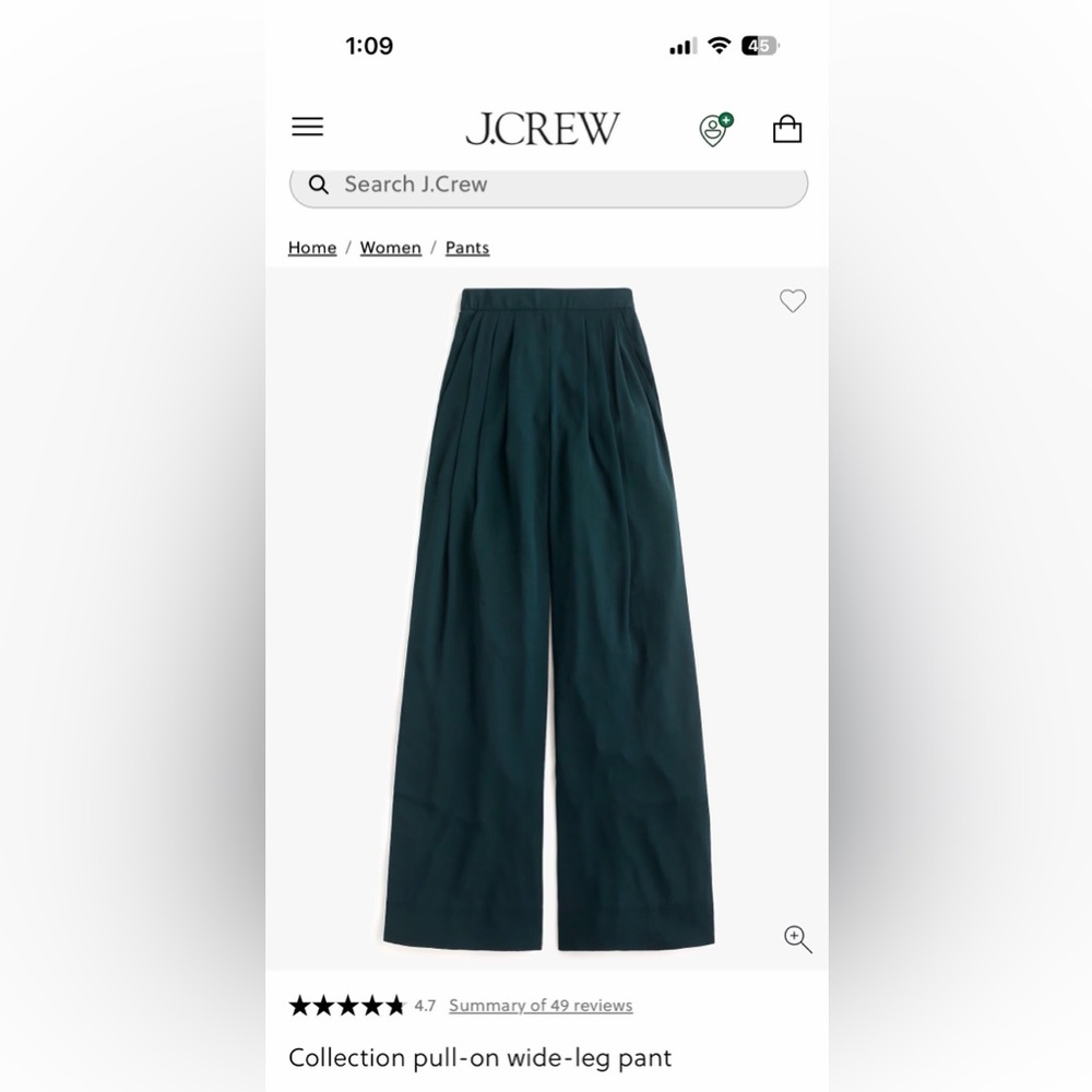 J. Crew Dark Green wide leg pants